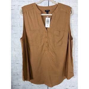 Torrid womens sleeveless blouse dark tan 1/4 button summer lightweight plus size